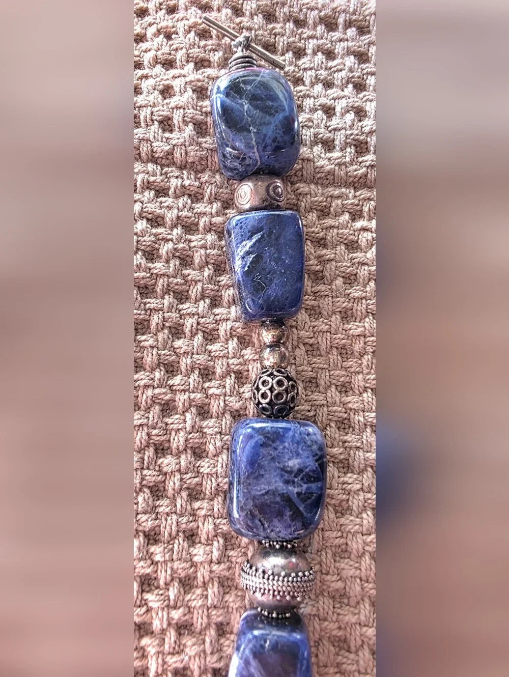 CHUNKY SODALITE TUMBLED STONE BEAD MALA BRACELET - Picture 6 of 7
